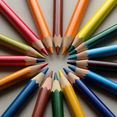 Colorful pencils arranged in circle