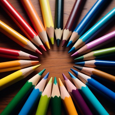 Colorful pencils arranged in circle