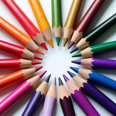 Colorful pencils arranged in a circle