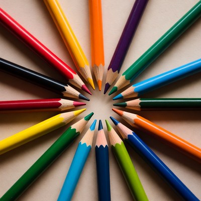 Colorful pencils arranged in a circle