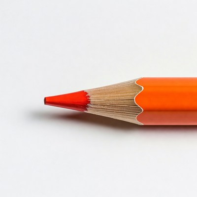 Bright orange colored pencil tip close-up