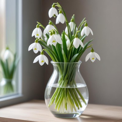 Fresh snowdrop flowers in a vase
