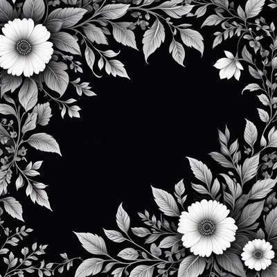 Black and white floral design frame