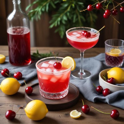 Refreshing cherry lemon cocktails on the table