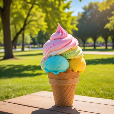 Colorful ice cream cone in the park