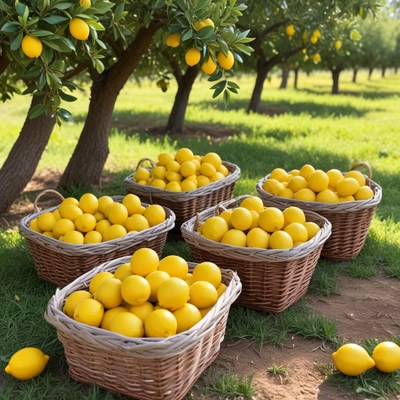 Lemon harvest in sunny orchard
