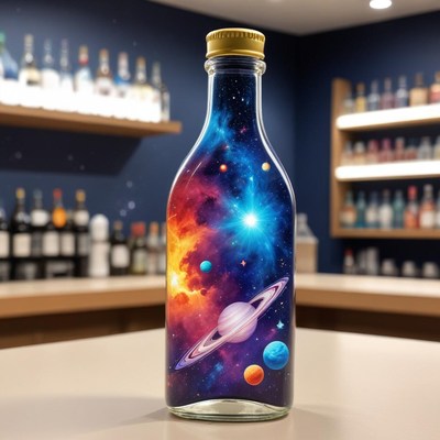 Colorful bottle design with planets
