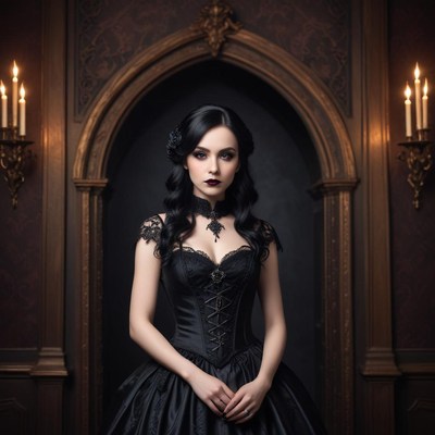 Black gothic elegance in castle