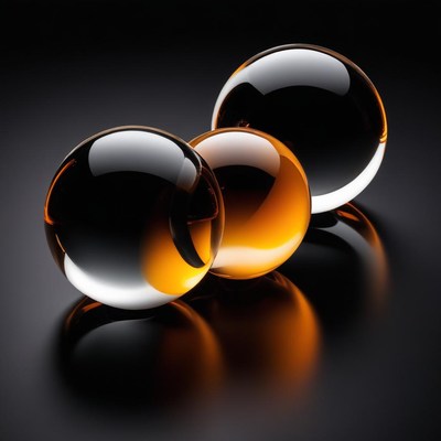 Glass spheres on dark background