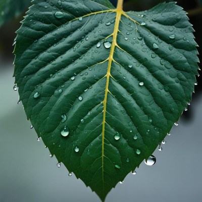 Raindrops on green leaf