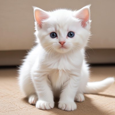 Adorable white kitten in sunlight