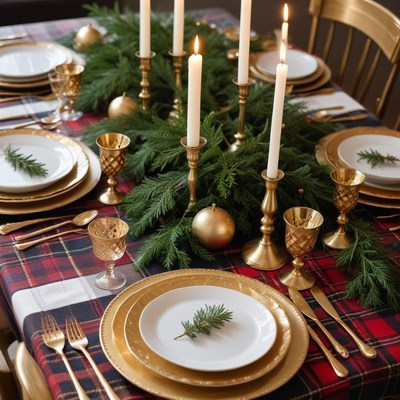 Elegant holiday dinner table setting