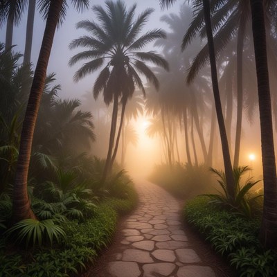 Serene morning in tropical mist
