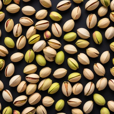 Freshly harvested pistachio nuts scattered