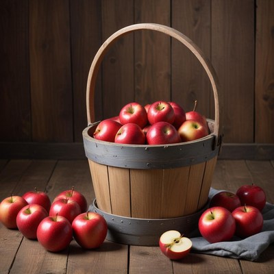 Fresh apples in wooden basket
