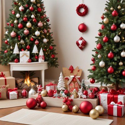 Festive holiday decorations in cozy room