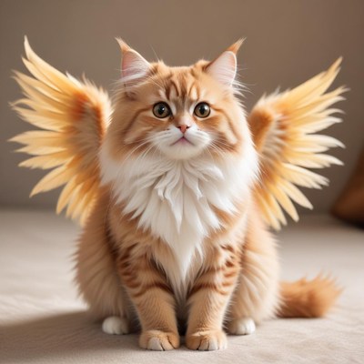 Cat with wings in cozy setting