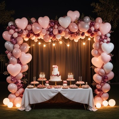 Romantic heart-themed party setup
