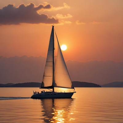 Sailboat at sunset on calm waters