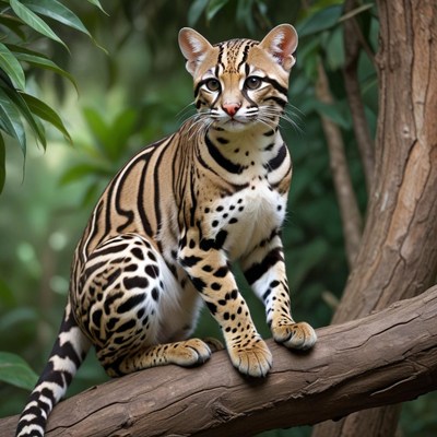Ocelot resting on tree branch
