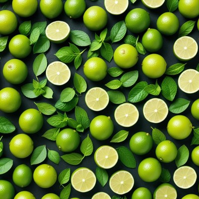 Fresh limes and mint leaves arrangement