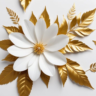 Elegant white flower and gold leaves