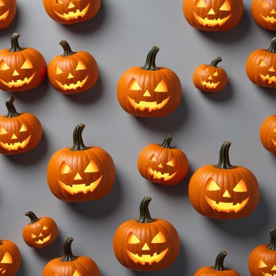 Bright halloween jack-o'-lanterns display