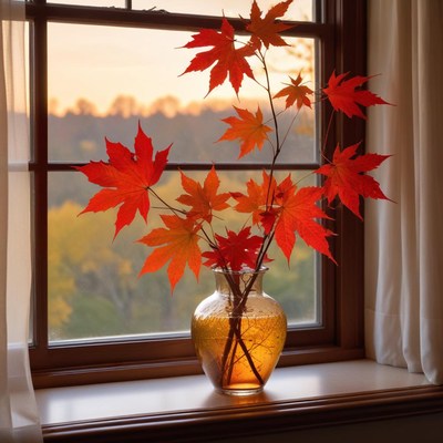 Autumn leaves in sunset light
