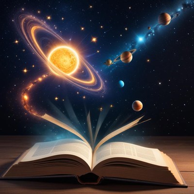 Space journey from open book