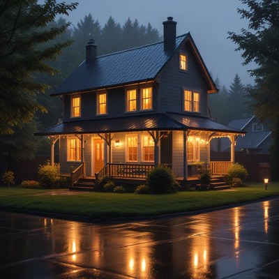 Warm lights on a rainy evening