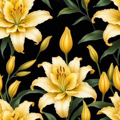 Yellow lilies on black background