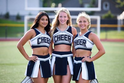 Cheerleaders posing on the field