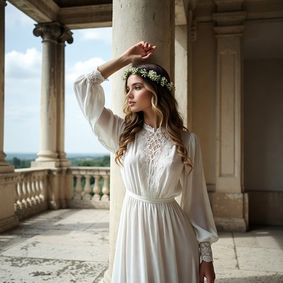 Elegant woman in white dress