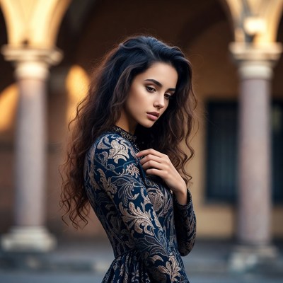 Elegant woman in ornate dress
