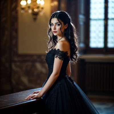 Elegant woman in black gown