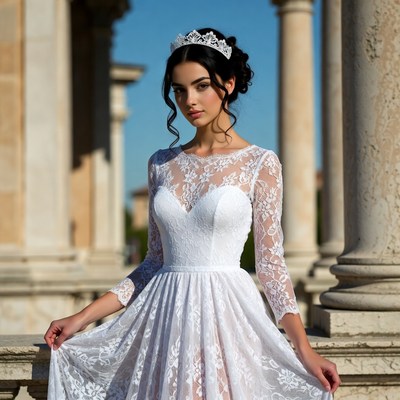 Bride in white lace dress