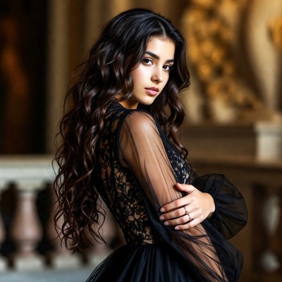 Elegant woman in black dress