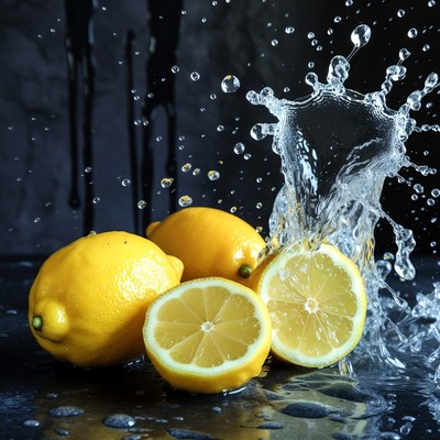 Lemons splashing in water
