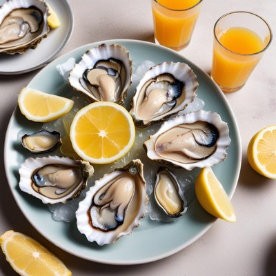 Fresh oysters with lemon and drinks