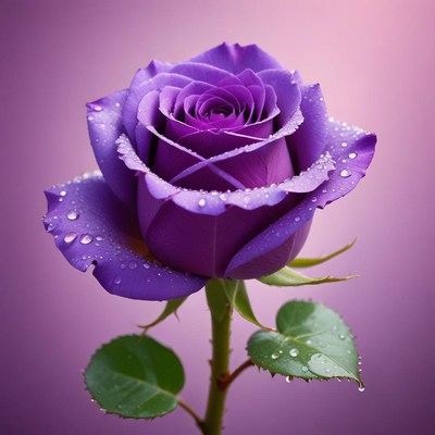 Purple rose with water droplets