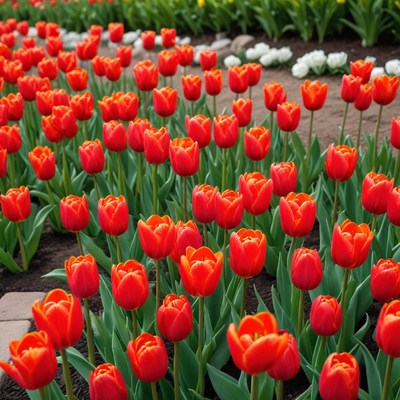 Vibrant red tulips in bloom