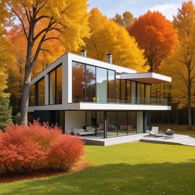 Modern house in autumn forest