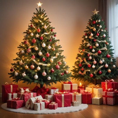 Christmas trees with wrapped gifts