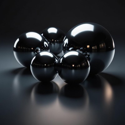 Reflective black spheres arrayed artistically