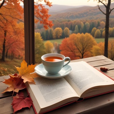 Cozy autumn reading by the window
