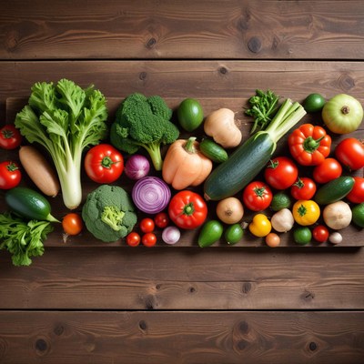 Colorful fresh vegetables on a wooden table