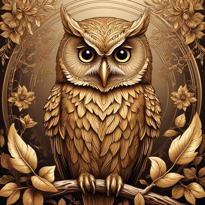 Golden owl surrounded by nature