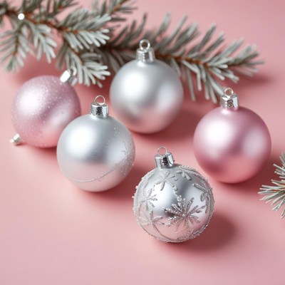 Decorative christmas ornaments on pink background