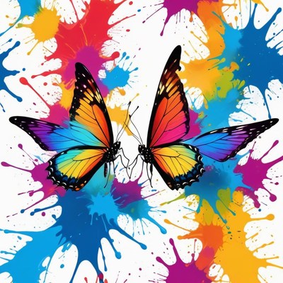 Colorful butterflies in splashes