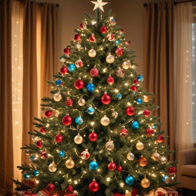 Brightly decorated christmas tree